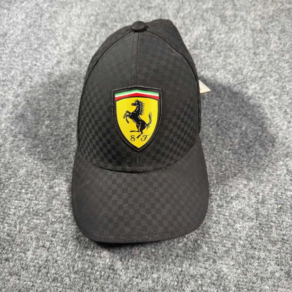 Ferrari Scuderia F1 Racing Hat Mens Black Checkered Adjustable Cap